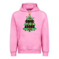 Fuchsia Pink oh come let us adore him christmas tree Urban Hoodie - MaliasSmallBusiness