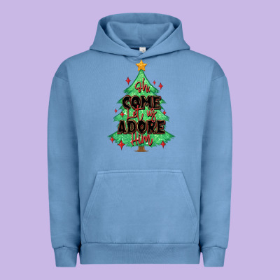 Oh Come Let Us Adore Him Christmas Tree Urban Hoodie Designed By Maliassmallbusiness