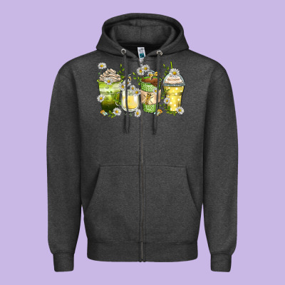 Daisy Coffee Cups Zipper Hoodie Designed By Zillion Design Studio