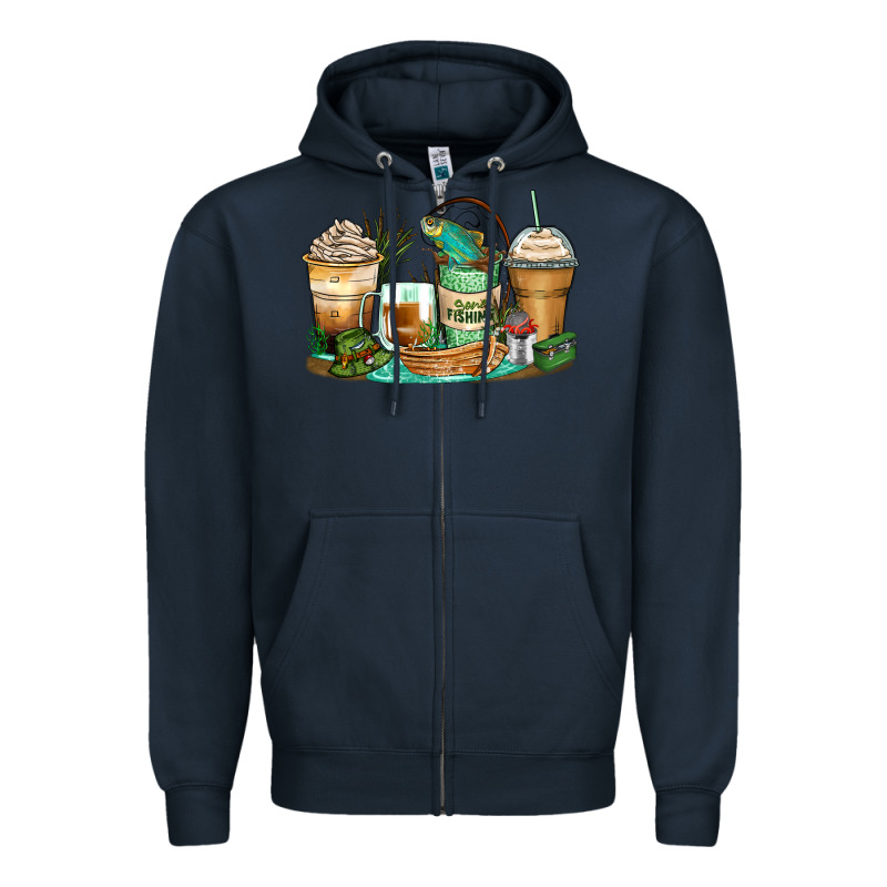 Fishing Coffee Cups Zipper Hoodie by Zillion Design Studio | Teevron