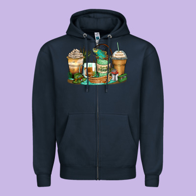 Fishing Coffee Cups Zipper Hoodie Designed By Zillion Design Studio