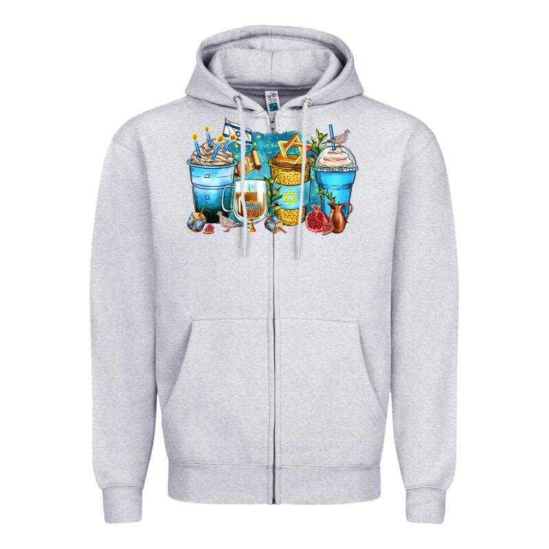 Hanukkah Coffee Cups Zipper Hoodie by Zillion Design Studio | Teevron