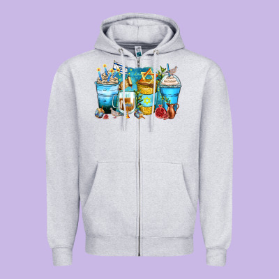 Hanukkah Coffee Cups Zipper Hoodie Designed By Zillion Design Studio