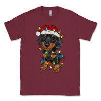 Burgundy dachshund puppy christmas lights Classic Tee - RanaPortraitStore