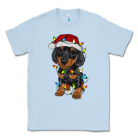 Dusty Blue dachshund puppy christmas lights Classic Tee - RanaPortraitStore