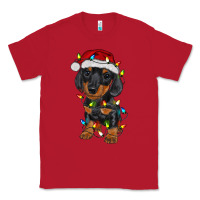 Red dachshund puppy christmas lights Classic Tee - RanaPortraitStore