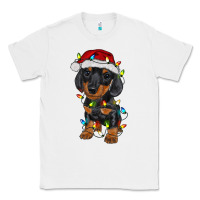 White dachshund puppy christmas lights Classic Tee - RanaPortraitStore