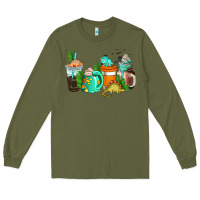 Army Green dinosaur coffee cups Long Sleeve Tee - AdoDesignShop