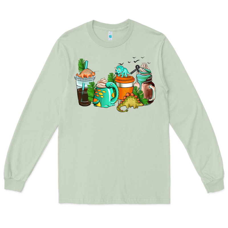 Dinosaur Coffee Cups Long Sleeve Tee by AdoDesignShop | Teevron