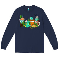 Navy dinosaur coffee cups Long Sleeve Tee - AdoDesignShop