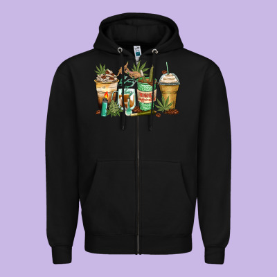 Highly Caffeinated Coffee Cups Zipper Hoodie Designed By Zillion Design Studio