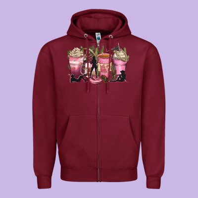 Let's Go Girls Coffee Cups Zipper Hoodie Designed By Zillion Design Studio
