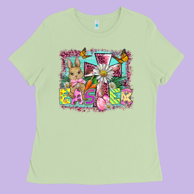 Easter Cross Background Ladies Tee Designed By Barkaloodesign