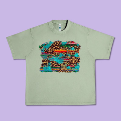 Western Serape Leopard Bull Skull Turquoise  Background Urban Heavy Tee Designed By Artiststas