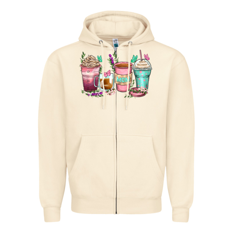 Mom Coffee Cups Zipper Hoodie by Zillion Design Studio | Teevron