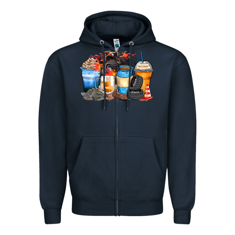 Monster Truck Coffee Cups Zipper Hoodie by Zillion Design Studio | Teevron