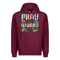 Burgundy pray more worry less Premium Hoodie - MaliasSmallBusiness