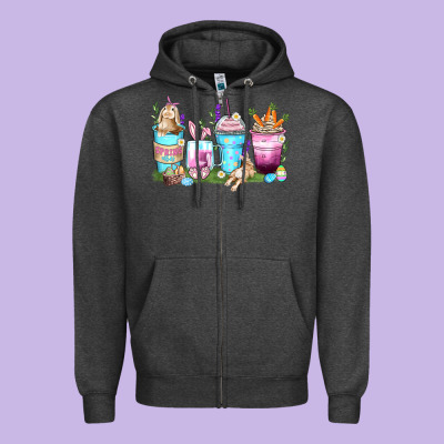 Rabbit Coffee Cups Zipper Hoodie Designed By Zillion Design Studio