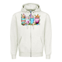 Oatmeal Heather rabbit coffee cups Zipper Hoodie - Zillion Design Studio