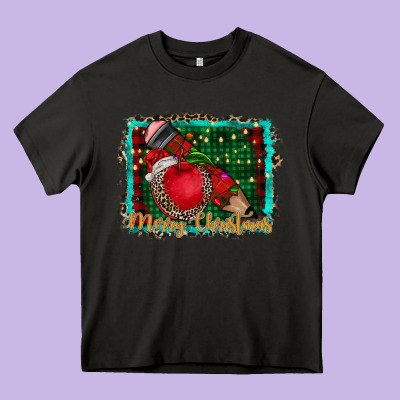 Merry Christmas Teacher Heavy Core Tee Designed By Cowhidedigitalart