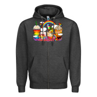 Charcoal Heather rainbow coffee cups Zipper Hoodie - Zillion Design Studio