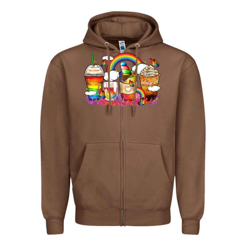 Rainbow Coffee Cups Zipper Hoodie by Zillion Design Studio | Teevron