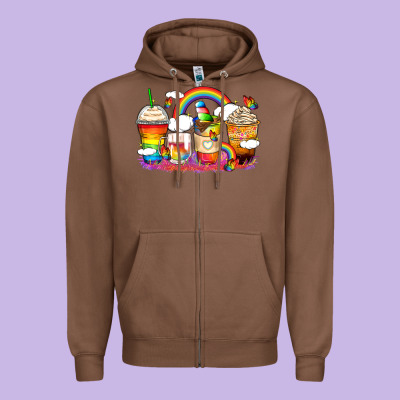 Rainbow Coffee Cups Zipper Hoodie Designed By Zillion Design Studio