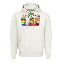 Oatmeal Heather rainbow coffee cups Zipper Hoodie - Zillion Design Studio