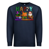 Navy happy hallothanksmas with cupcakes Premium Sweatshirt - AdoDesignShop