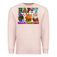 Pale Pink happy hallothanksmas with cupcakes Premium Sweatshirt - AdoDesignShop