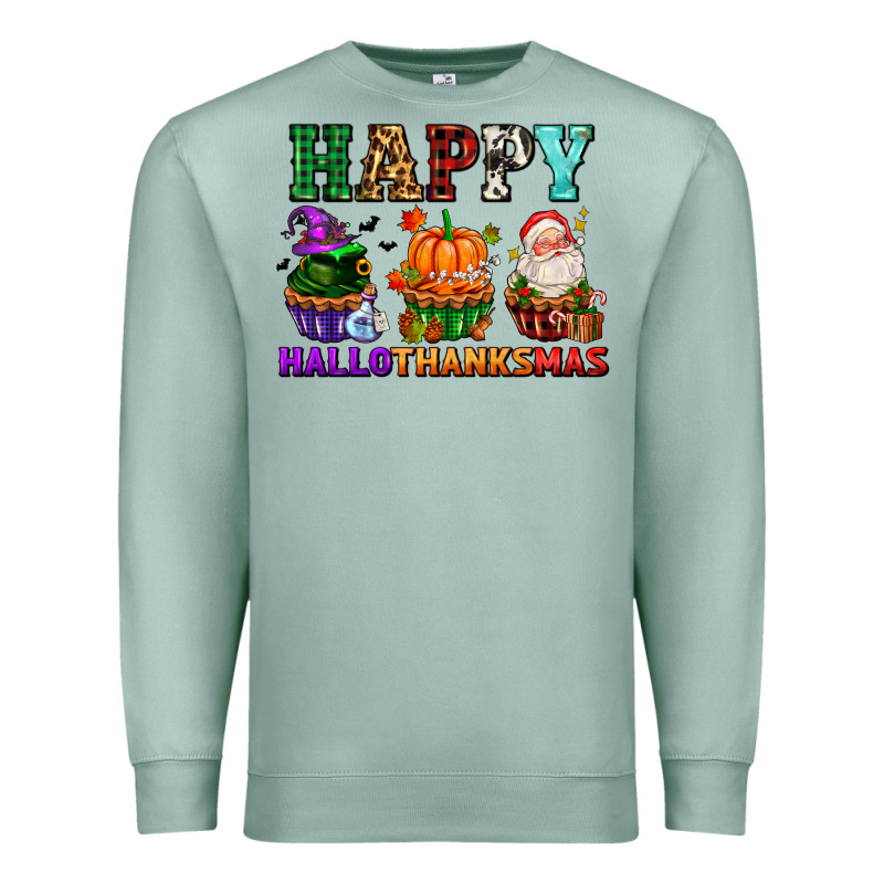Happy Hallothanksmas With Cupcakes Premium Sweatshirt by AdoDesignShop | Teevron