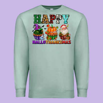 Happy Hallothanksmas With Cupcakes Premium Sweatshirt Designed By Adodesignshop
