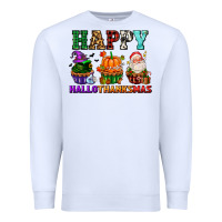White happy hallothanksmas with cupcakes Premium Sweatshirt - AdoDesignShop