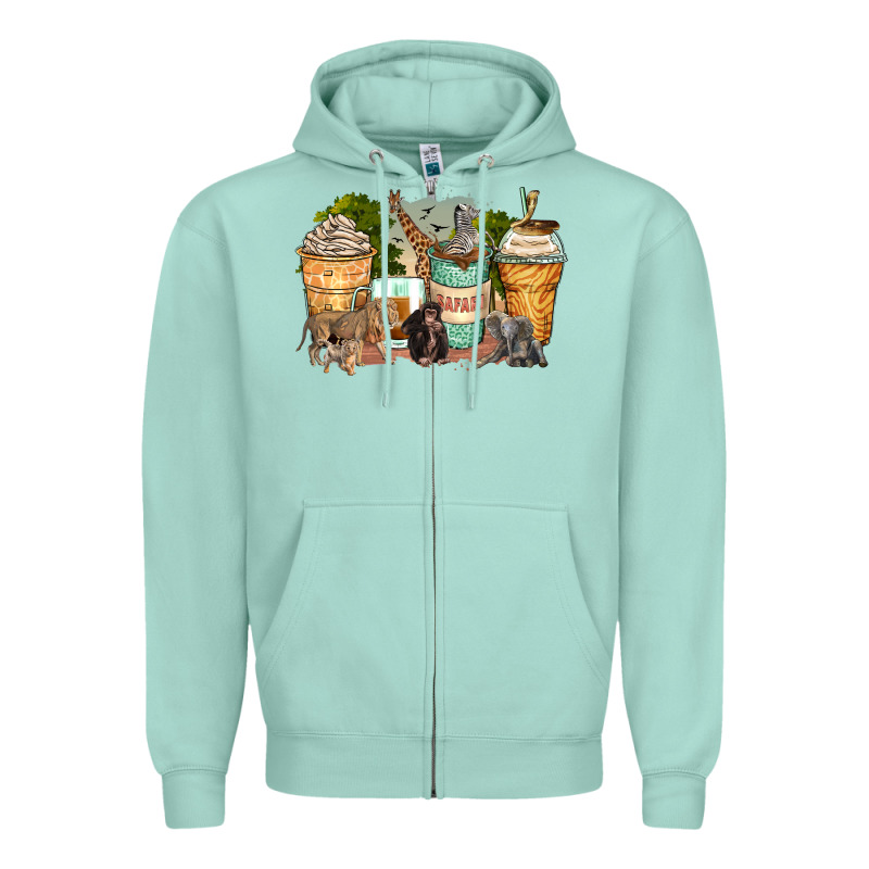 Safari Animals Coffee Cups Zipper Hoodie by Zillion Design Studio | Teevron