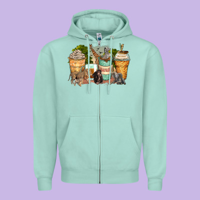 Safari Animals Coffee Cups Zipper Hoodie Designed By Zillion Design Studio