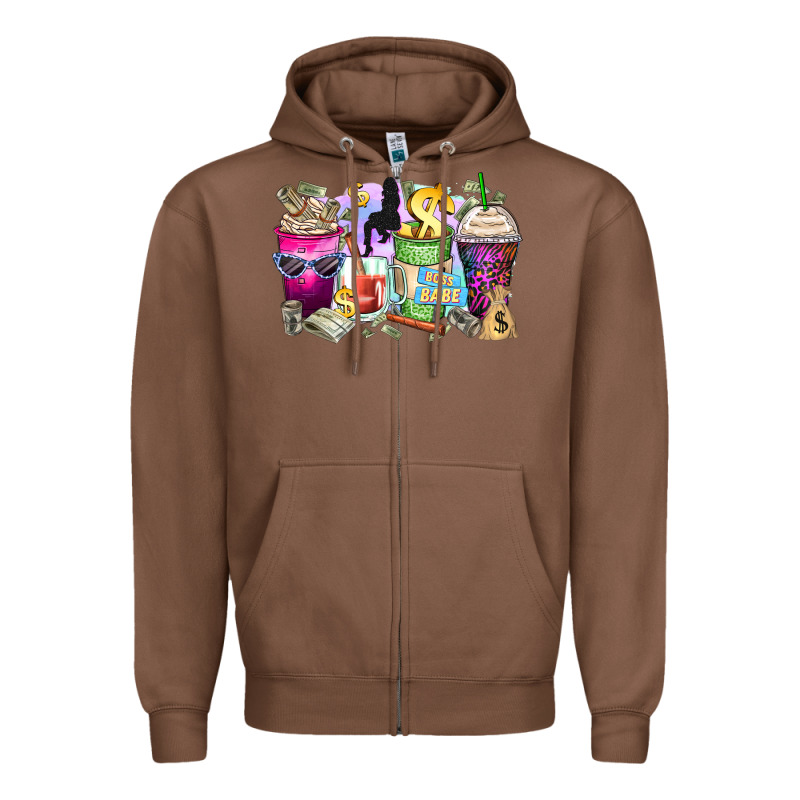 Boss Babe Coffee Cups Zipper Hoodie by Zillion Design Studio | Teevron