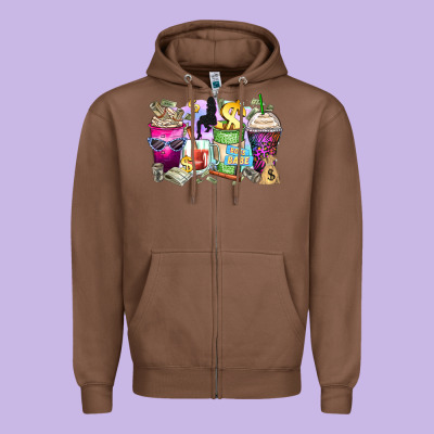 Boss Babe Coffee Cups Zipper Hoodie Designed By Zillion Design Studio
