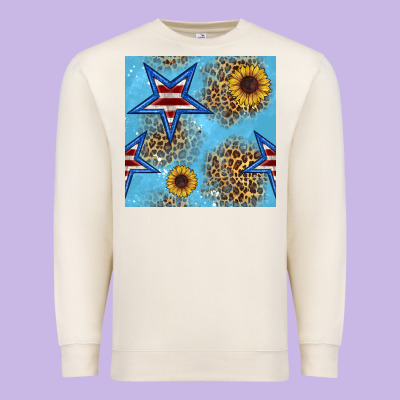 American Star And Sunflower Seamless  Pattern Premium Sweatshirt Designed By Bundleandbundleshop