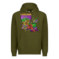 Army Green mardi gras louisiana map Premium Hoodie - MaliasSmallBusiness