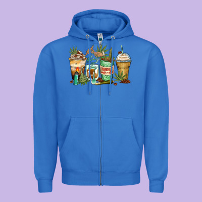 Highly Caffeinated Coffee Cups Zipper Hoodie Designed By Zillion Design Studio