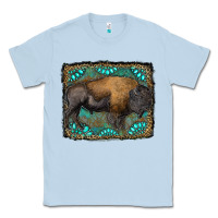 Dusty Blue bison with gemstone background Classic Tee - RanaPortraitStore