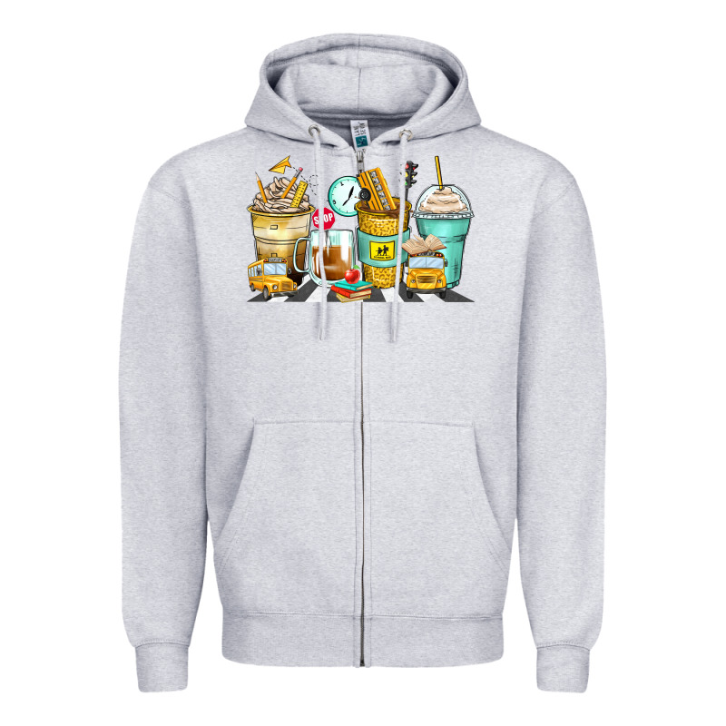 School Bus Coffee Cups Zipper Hoodie by Zillion Design Studio | Teevron