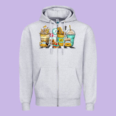 School Bus Coffee Cups Zipper Hoodie Designed By Zillion Design Studio
