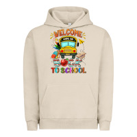 Pigment French Oak welcome back to school with school bus Urban Hoodie - NancyCooperArtShop