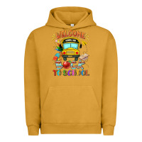 Pigment Peanut Butter welcome back to school with school bus Urban Hoodie - NancyCooperArtShop