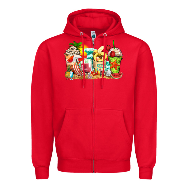 Summer Vibes Coffee Cups Zipper Hoodie by Zillion Design Studio | Teevron