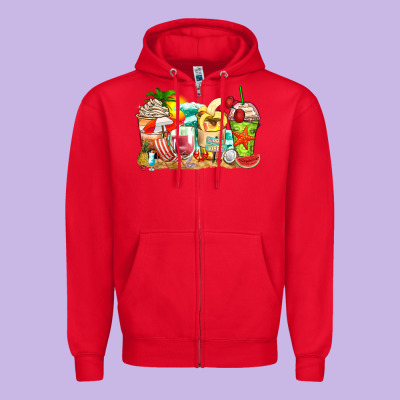 Summer Vibes Coffee Cups Zipper Hoodie Designed By Zillion Design Studio