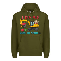 Army Green i dig 100 days of school excavator Premium Hoodie - MaliasSmallBusiness