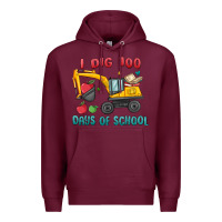 Burgundy i dig 100 days of school excavator Premium Hoodie - MaliasSmallBusiness