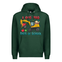 Sports Green i dig 100 days of school excavator Premium Hoodie - MaliasSmallBusiness